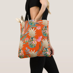 Bolso De Tela PixDezines Aloha Pineapple+Palm Fronds Watercolor