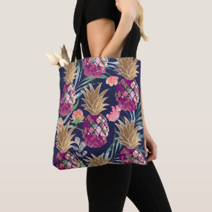Bolso De Tela PixDezines Aloha Pineapple+Palm Fronds Watercolor