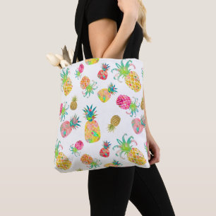Bolso De Tela PixDezines Aloha Pineapples acuarela
