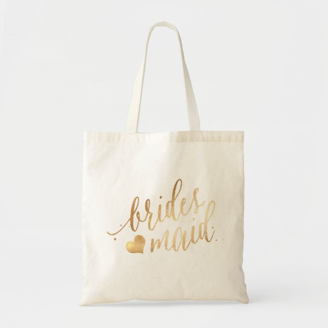 Bolso De Tela PixDezines Bridesmaid/Faux Gold Script (Frente)