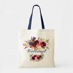 Bolso De Tela PixDezines Bridesmaid/Marina Flores de Borgoña