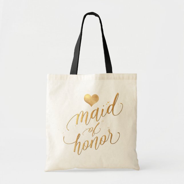 Bolso De Tela PixDezines doncella de honor/Faux Gold Script (Frente)