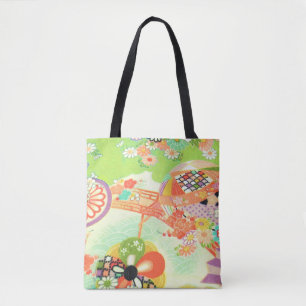 Bolso De Tela PixDezines estampado vintage kimono/peonías/sakura