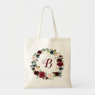 Bolso De Tela PixDezines H2 Rubor Burgundy Azul Marino Flores Nu