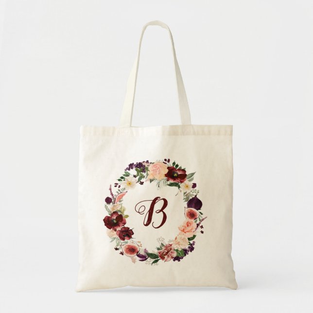 Bolso De Tela PixDezines H2 Rubor Burgundy Flowers Bridal Shower (Frente)