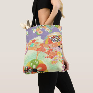 Bolso De Tela PixDezines Impresión de Kimono de época/Peonies/Sa