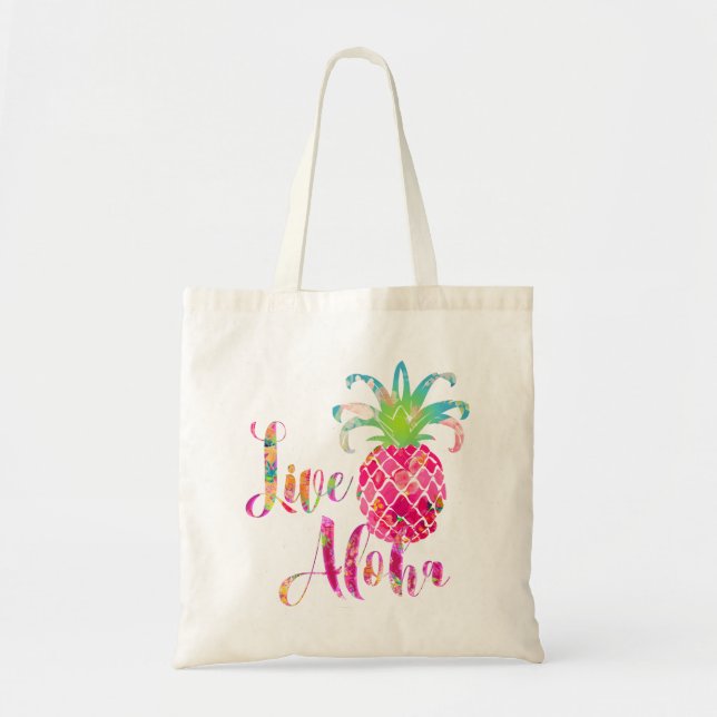 Bolso De Tela PixDezines Live Aloha Pineapple (Frente)