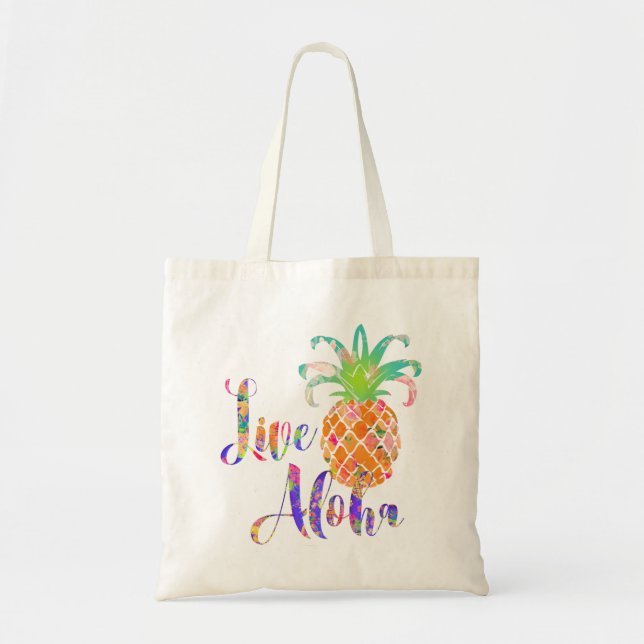 Bolso De Tela PixDezines Live Aloha Pineapple (Frente)