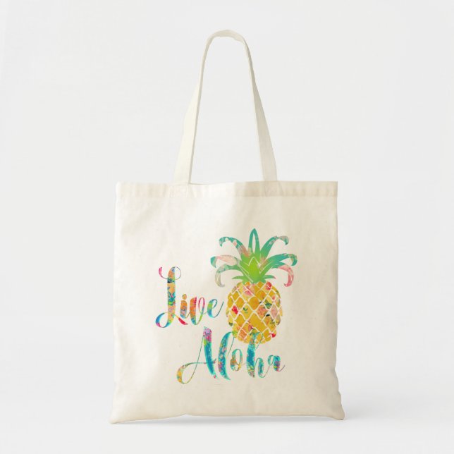 Bolso De Tela PixDezines Live Aloha Pineapple (Frente)