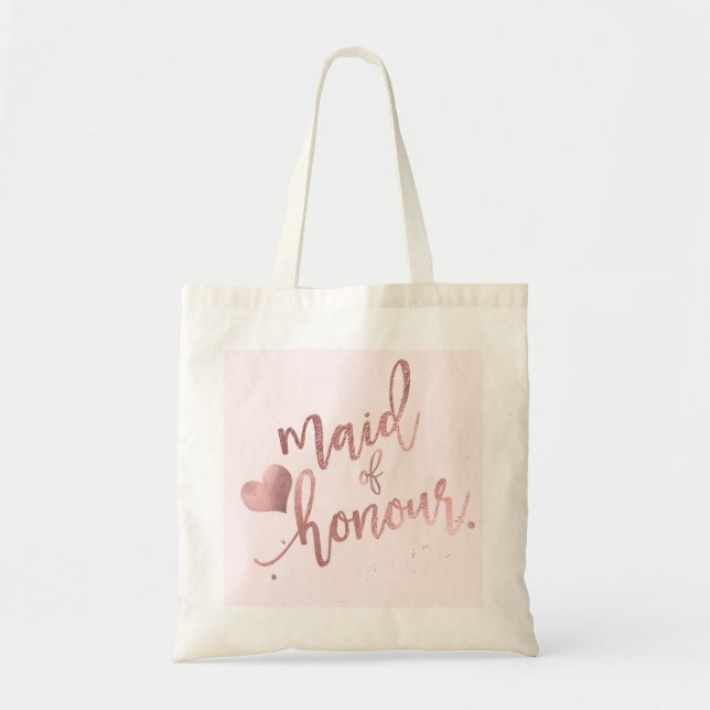 Bolso De Tela PixDezines Maid of../Faux Rosa Gold Script (Frente)