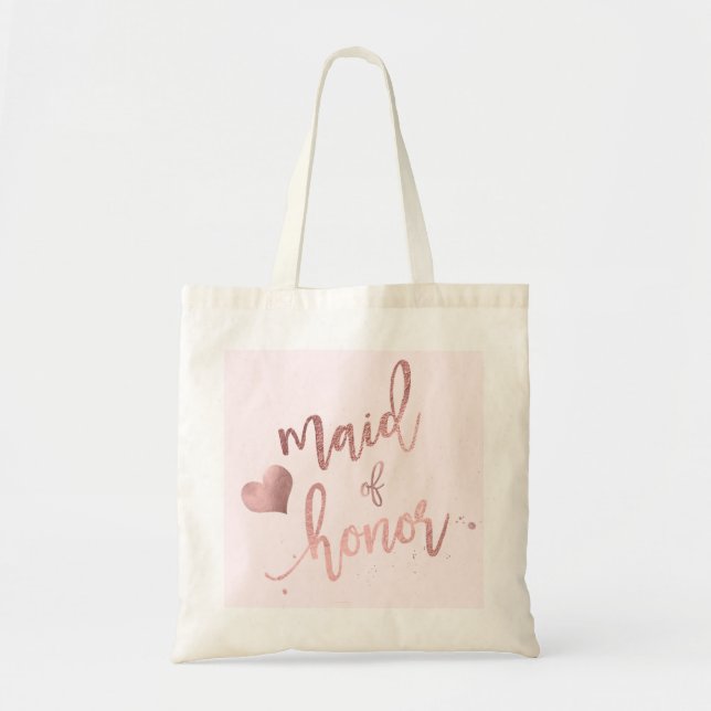 Bolso De Tela PixDezines Maid of../Faux Rosa Gold Script (Frente)