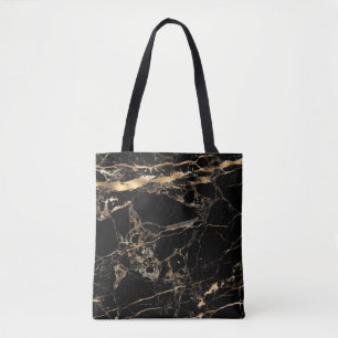 Bolso De Tela PixDezines MÁRMOL NEGRO + VENAS DE ORO FAUX