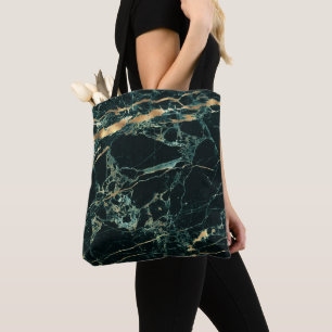 Bolso De Tela PixDezines MÁRMOL VERDE OSCURO+VETAS DE ORO FALSO