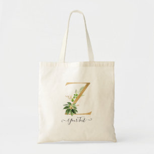 Bolso De Tela PixDezines Monograma Dorado Falso Follaje Tropical