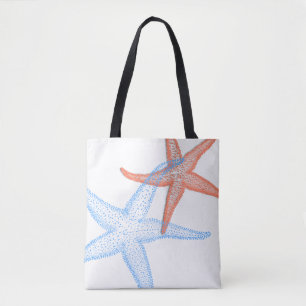 Bolso De Tela PixDezines Naranja/Blue Starfish /DIY fondo