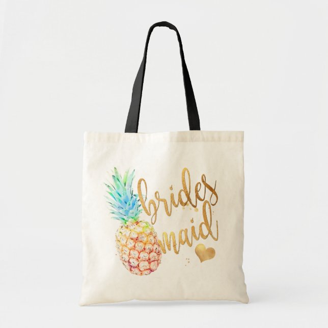 Bolso De Tela PixDezines Piña Damas de Honor/Letra Falsa Dorada (Frente)