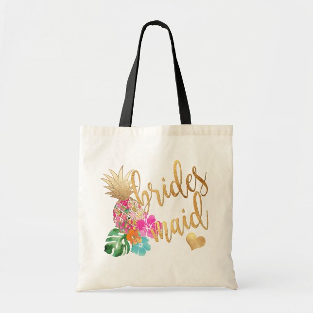 Bolso De Tela PixDezines Pineapple Bridesmaid/Faux Gold Script (Frente)