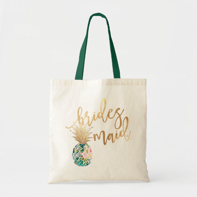 Bolso De Tela PixDezines Pineapple/Bridesmaid/Faux Gold Script (Frente)