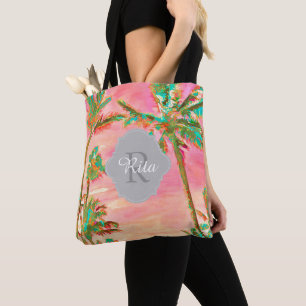 Bolso De Tela PixDezines Vintage Hawaiian Beach/Pink/Verde azula