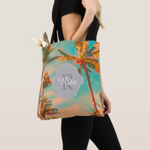 Bolso De Tela PixDezines Vintage Hawaiian Beach/Verde azulado