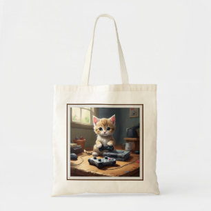 Bolso De Tela "Pixel Paws: The Gamer Kitten in Action"