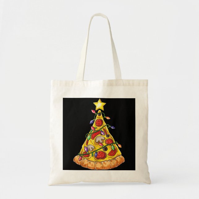 Bolso De Tela Pizza Árbol de Navidad Enciende Navidad Niños Crus (Frente)