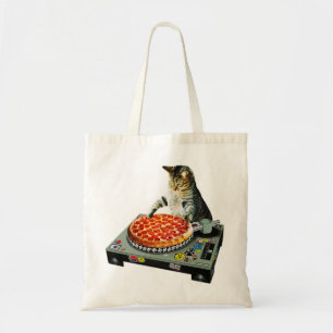 Bolso De Tela Pizza del gato de DJ del espacio