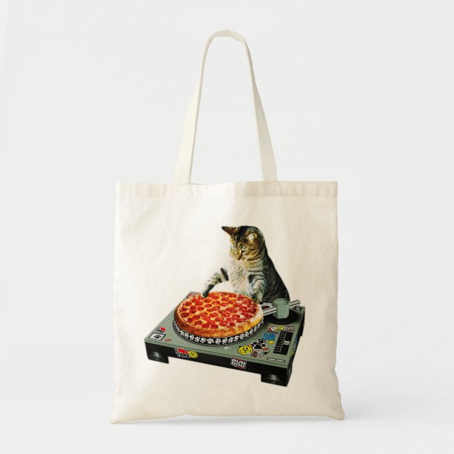 Bolso De Tela Pizza del gato de DJ del espacio (Frente)
