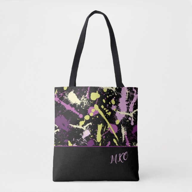 Bolso De Tela Placa de pintura morada y amarillo (Anverso)