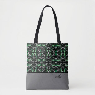 Bolso De Tela Placa de pintura verde y gris monogramada