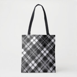 Bolso De Tela Plaid Check Tartan Black White Farmhouse Moderno