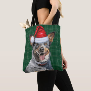 Bolso De Tela Plaid Estacional Perro Boyero Azul Navidad