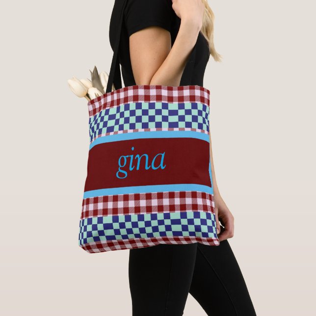 Bolso De Tela Plaid Gingham Personalizado (Detalle)