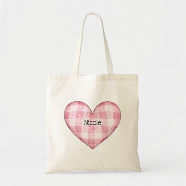Bolso De Tela Plaid Heart 3D con nombre (Frente)