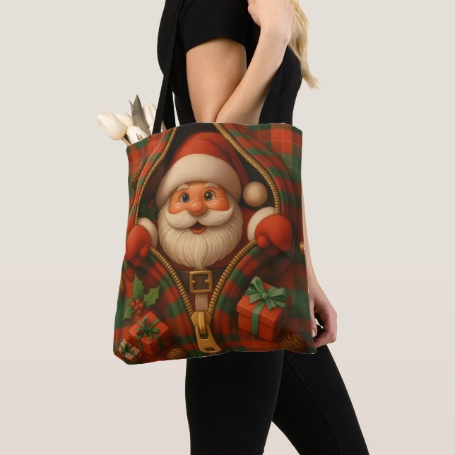 Bolso De Tela Plaid Santa Claus Christmas Design  (Detalle)