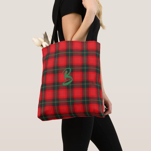 Bolso De Tela Plaid Tartan Scottish Monograma Guay Tote Bag (Detalle)