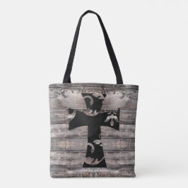 Bolso De Tela PLANCOS rústicos de MADERA + cruz floral giratoria