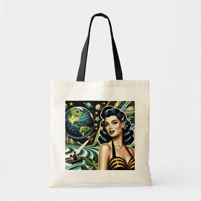 Bolso De Tela Planeta Retro Pin-Up (Frente)