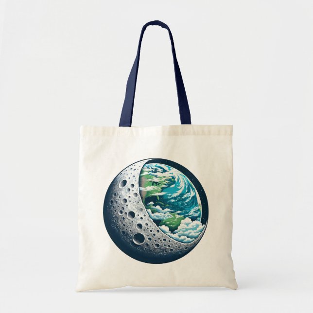 Bolso De Tela Planeta Tierra y su luna: Maravilla celeste (Frente)