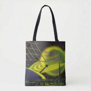 Bolso De Tela Planeta Verde Neon de Ciencia Ficción Vintage con 
