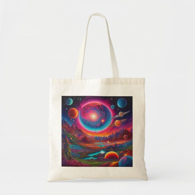 Bolso De Tela Planetas silvestres de arte psicodélico (Frente)