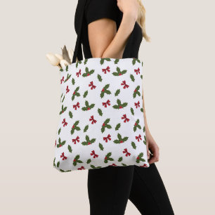Bolso De Tela Planta de Acebo Común de Navidad y patrón de lazos