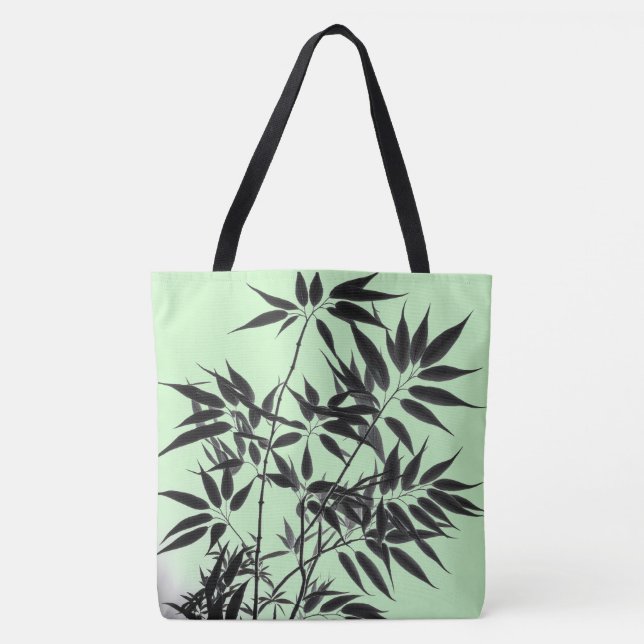 Bolso De Tela Planta de bambú verde negro y blanco (Anverso)