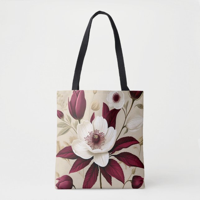 Bolso De Tela Planta de Borgoña Floral Botánica (Anverso)