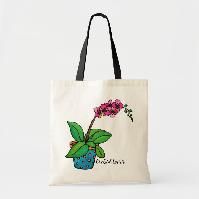 Bolso De Tela Planta de la orquídea de la acuarela en pote (Frente)
