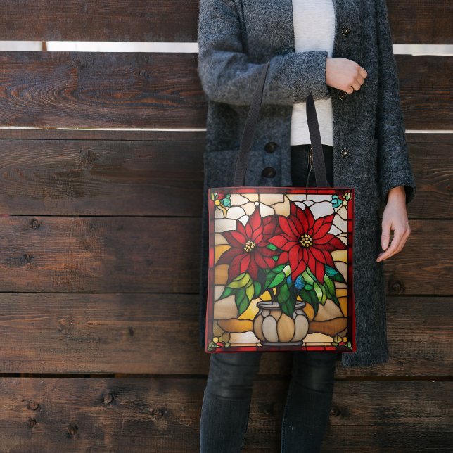Bolso De Tela Plantado Poinsettias Faux Stained Glass (Subido por el creador)