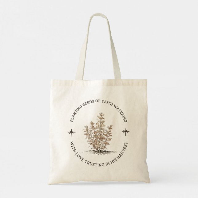 Bolso De Tela Plantando semillas de jardín cristiano de fe (Reverso)