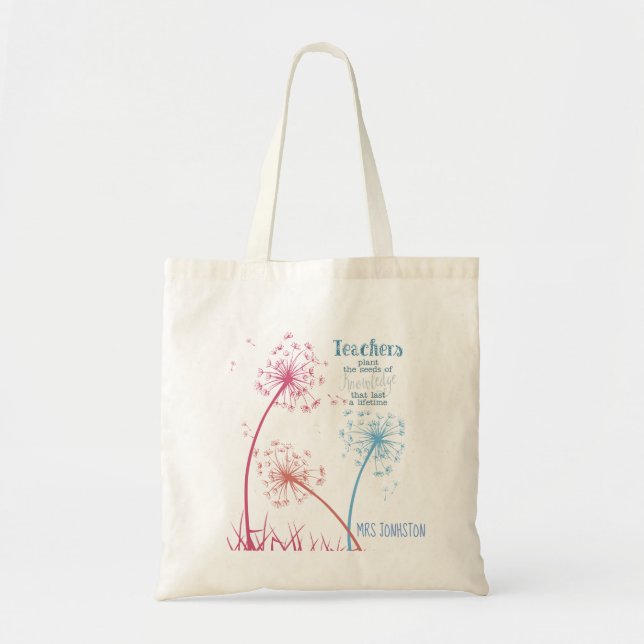 Bolso De Tela Plantar la semilla del conocimiento Dandelion cita (Frente)