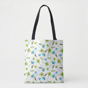 Bolso De Tela Plantas acuarelas: Patrón floral sin foco.