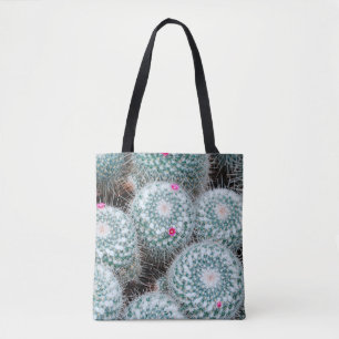 Bolso De Tela Plantas de cactus con flores rosadas muy pequeñas